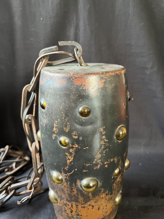 Image 1 of Lampe de plafond moderne du milieu du siècle NANNY STILL pour RAAK en cuivre et verre ambré