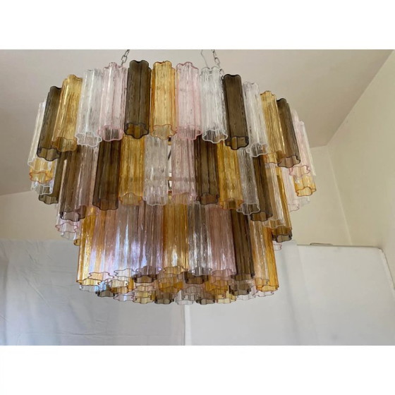 Image 1 of Zeitgenössischer riesiger mehrfarbiger „Tronchi“-Kronleuchter aus Muranoglas im Venini-Stil