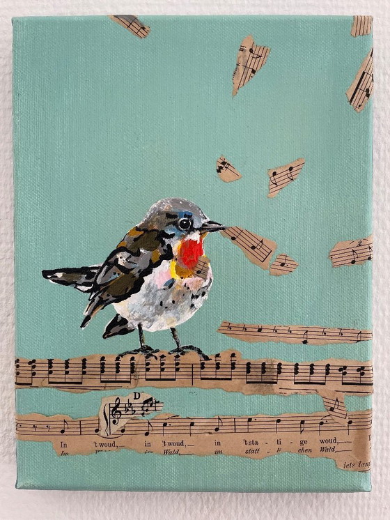 Image 1 of Pintura de un papamoscas pechirrojo