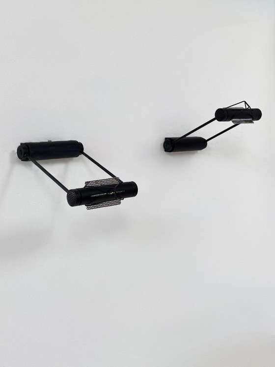 Image 1 of Coppia di applique vintage regolabili, metallo nero opaco, Italia, 1980