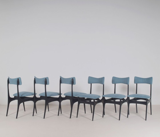 Set di 6 sedie S3 disegnate da Alfred Hendrickx per Belform, anni '50 – Sedie da pranzo, Wood, Cotton, Vintage (photo 2 of 9)