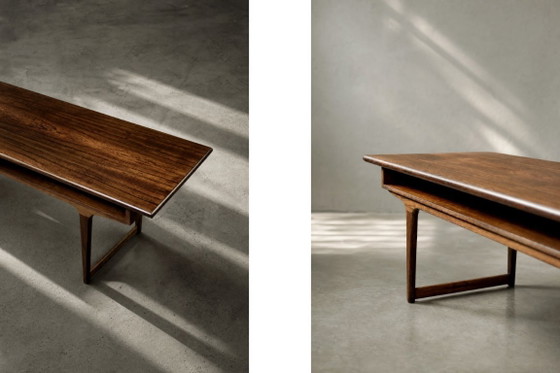 Image 1 of Mesa de centro danesa de palisandro, estilo moderno de mediados de siglo, con estante, década de 1960.