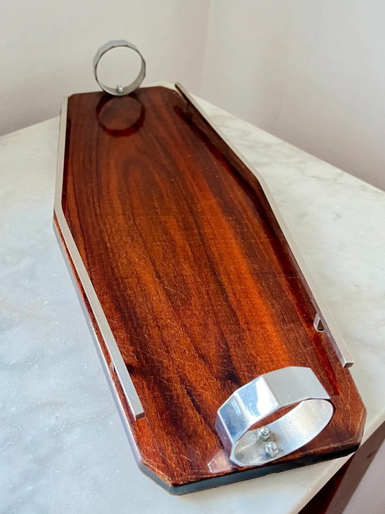 Image 1 of Plateau de service Art déco en bois et chrome – Design géométrique, vintage années 1930