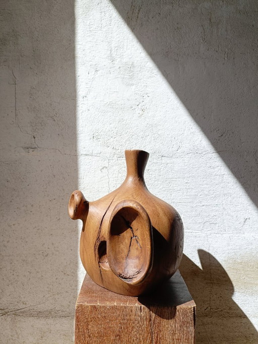 Grande vaso/scultura in rovere massello intagliato. – beeldhouwkunst, Wood (photo 2 of 11)
