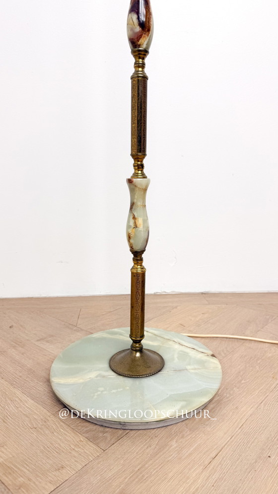 Vintage Messing Onyx Marmer Vloerlamp Excl. Lampenkap – Vloerlampen, Marble, Metal (photo 4 of 8)