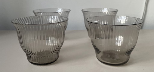 Four Art Deco hand-blown smoked water glasses