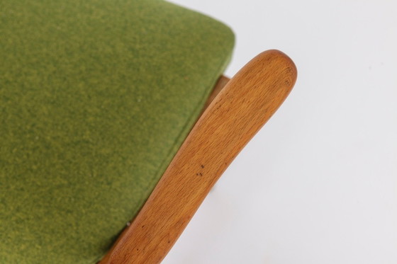 Image 1 of Vintage Armchair 1950s Germany, Beech Wood Chair, Restored & Reupholstered, Light Green Seat, Mid Century Modern