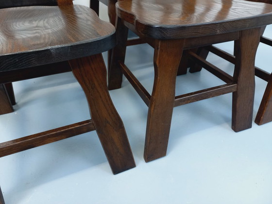 Image 1 of Set of 6 vintage brutalist oak chairs from the 1950s