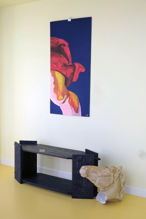 Buffet bas / Meuble TV Design Sur Mesure Fait Main – Bois Noir Profond/Bleu Foncé