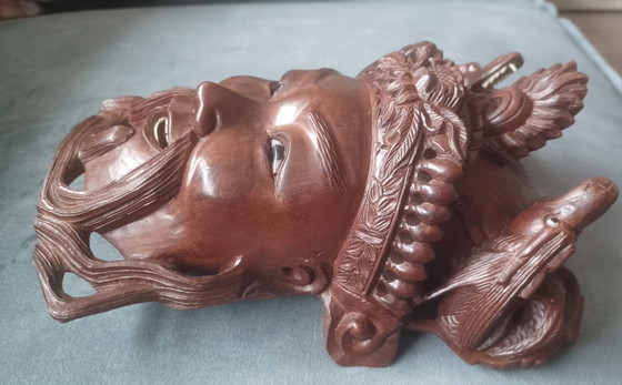 Image 1 of Decorazione murale antica in legno di radice raffigurante un drago cinese.