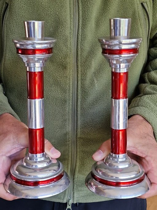 Set of 2 vintage candlesticks, lighthouses aluminum