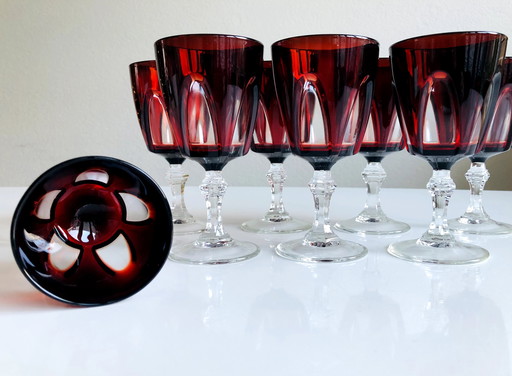 8X Vintage Cristal D'Arques Luminarc Ruby Red Wine Glasses