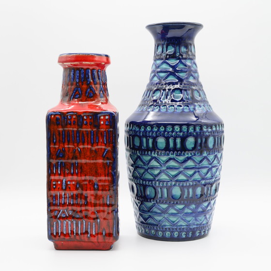 Image 1 of Vase Retro BAY Céramique DUO 606-30 + 70-25 Fat Lava Vintage 60s WGP Mid Century