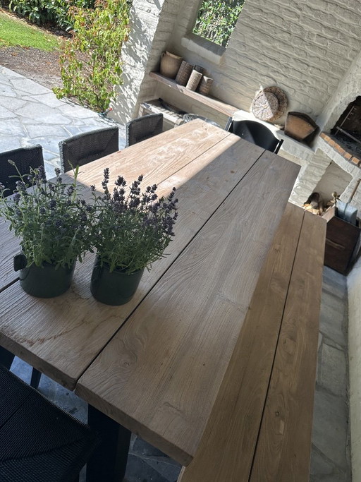 Tavolo da pranzo Gommaire con 4 sedie e una panca – tuinsets, Metal, Wood (photo 2 of 5)