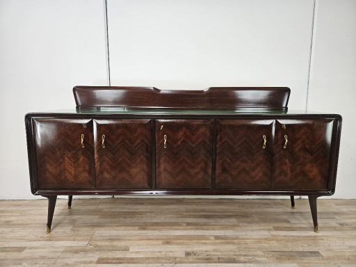 Aparador de caoba con tapa de cristal, 1960