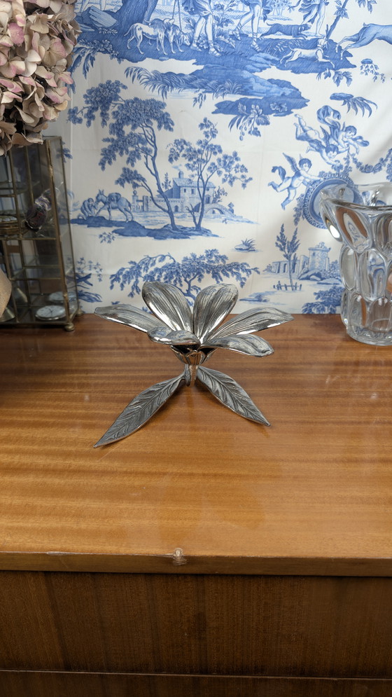Image 1 of Vintage 1970s Hollywood Regency style silver-plated flower ashtray