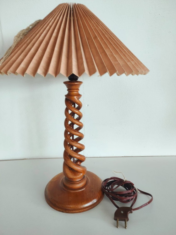 Image 1 of Vintage wooden Scandinavian sculpture table lamp