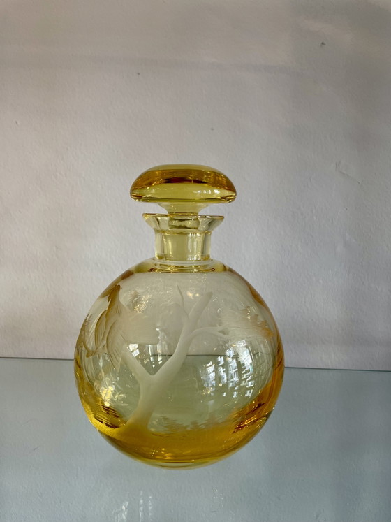 Image 1 of Decanter Moser in 6 bicchierini da shot in cristallo giallo soffiato a bocca, tagliati a mano
