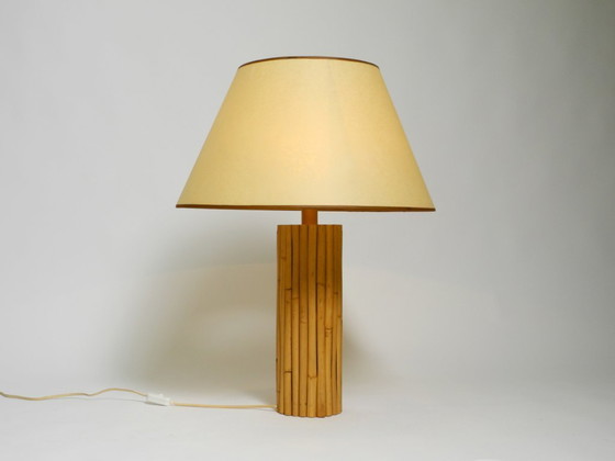 Image 1 of Large beautiful 1970s Italian bamboo table lamp with large oiled paper shade
