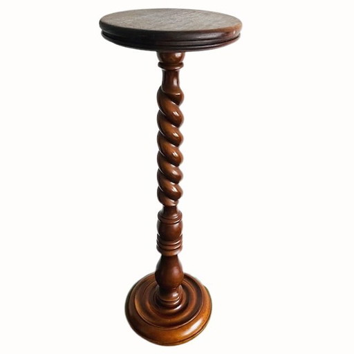 Vintage Mid-Century französischer gedrechselter Pflanzenständer aus Massivholz im Barley Twist-Stil, 1960er Jahre