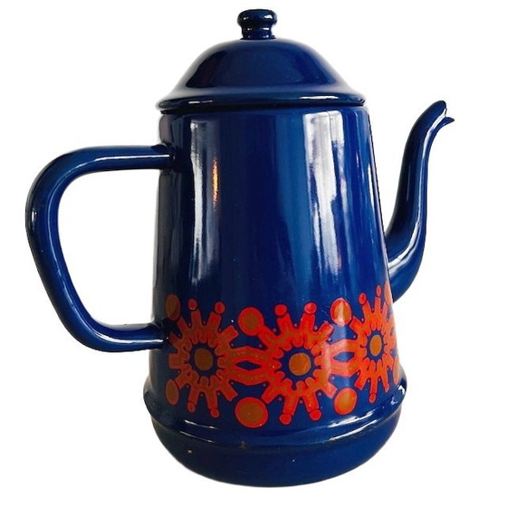 Image 1 of Cafetière vintage Finel Arabia émail bleu Kaj Gabriel Franck années 1960
