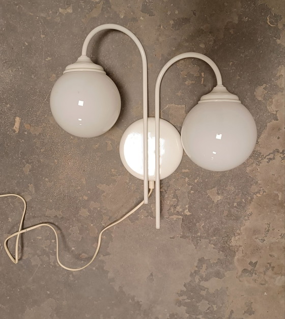 Vintage 2 glazen bollen wandlamp – Wandlampen, Metaal (photo 12 of 14)