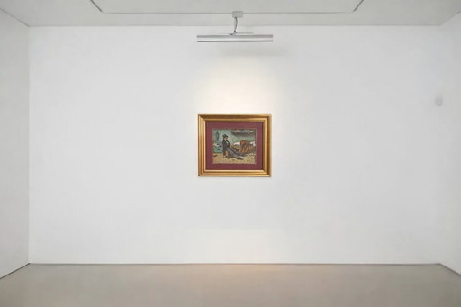 Author's Painting "The Poet" by A. Pontiglione, Vintage 1980s with Golden Frame