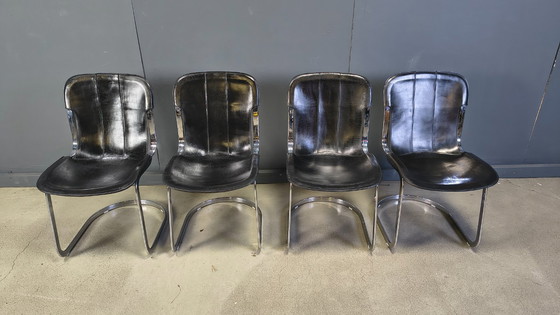 Image 1 of Chaises de salle à manger vintage de Willy Rizzo pour Cidue, ensemble de 4, années 1970