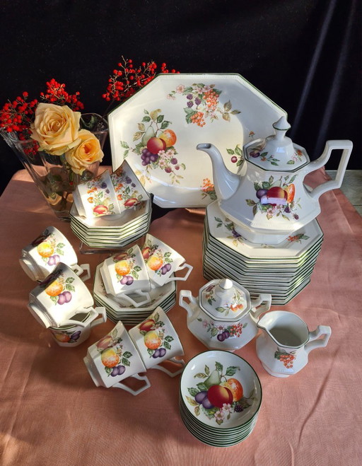 Johnson Brothers England Fresh Fruit tea and cake set with serving dish and petit fours.