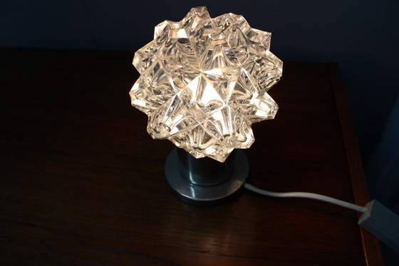 Image 1 of Mid Century Czech Crystal Glass Table Lamp, 1970s Chrome Base