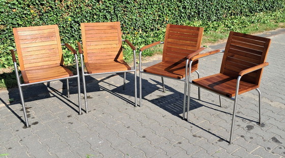 Image 1 of 4 Sillas de jardín de teca con acero inoxidable, apilables
