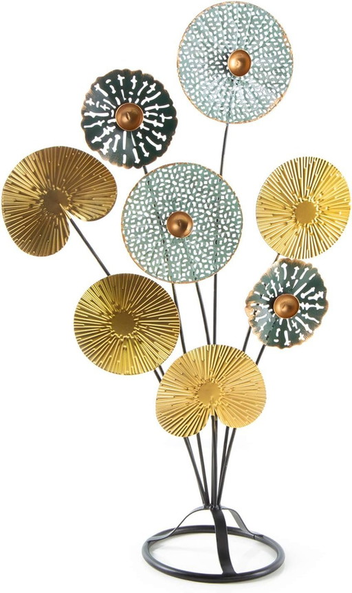 Logbuch-Verlag Objet décoratif à poser 53 cm feuilles fleur arbre or turquoise noir cadeau anniversaire métal