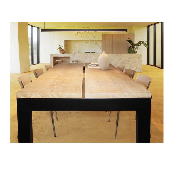 Industriële design eettafel / vergadertafel - massief eiken - 250 bij 120 – polished steel, Wood (photo 2 of 9)