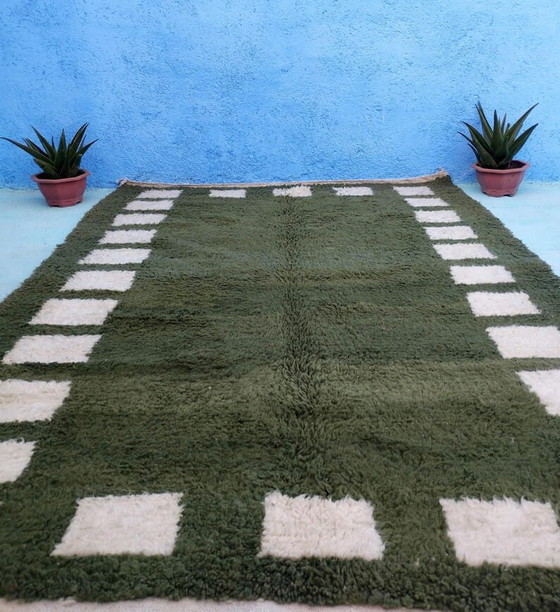 Handgemaakt vloerkleed van puur wol, groen en wit, 1,5/2,5 m – Aime Té, Vloerkleden en tapijten, Wool (photo 7 of 10)