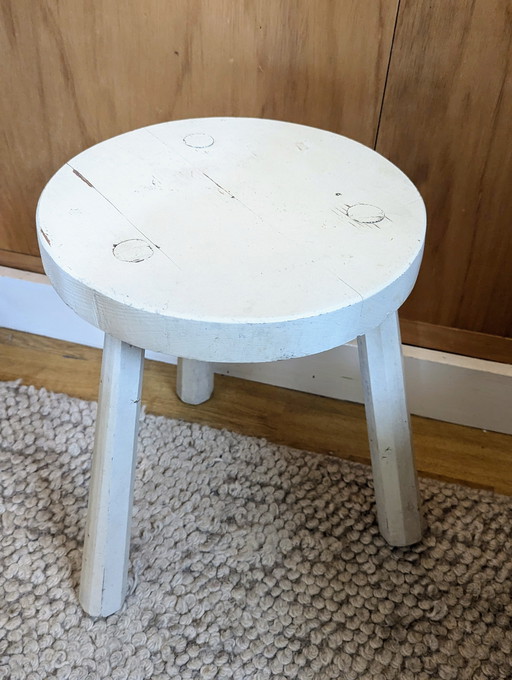 Brutalist white wooden milking stool