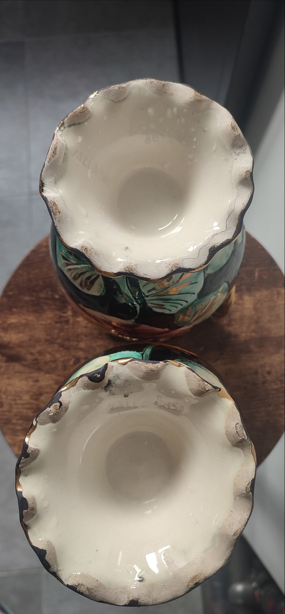 Image 1 of Paar Vallauris-Keramikvasen mit Blumenmuster aus den 1950er-60er Jahren