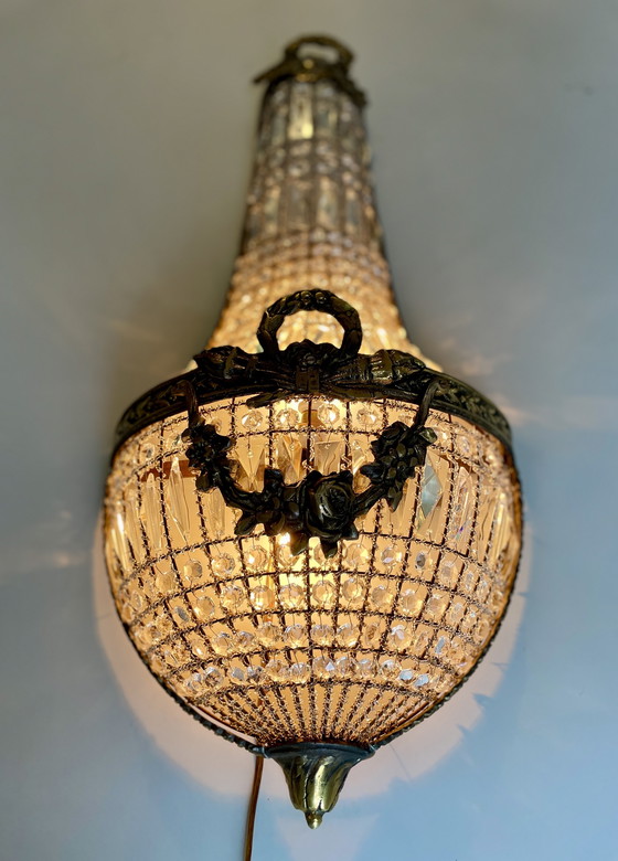 Image 1 of Par de lámparas de pared antiguas francesas XL estilo Empyre con cesta de pared