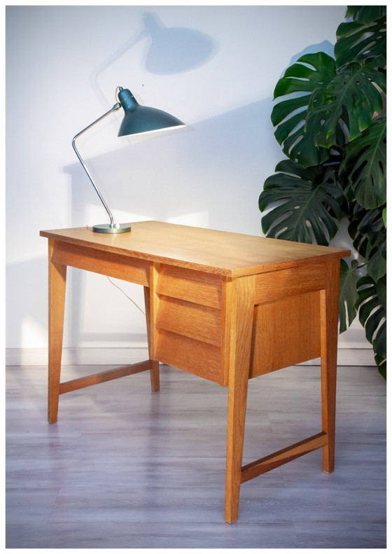 Image 1 of Vintage desk from the 1960s-70s, light oak, superb condition