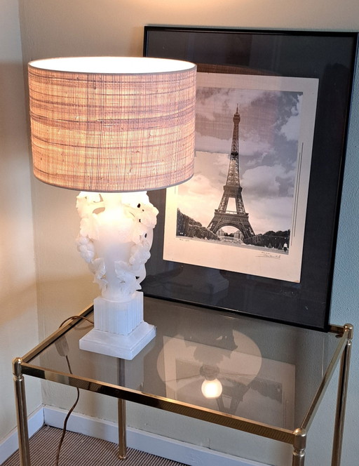 Vintage white alabaster lamp base, working, 40 cm high