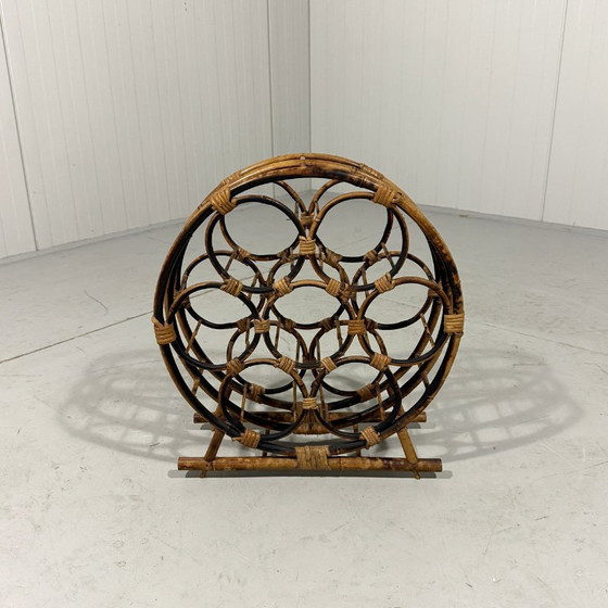 Image 1 of Rond rotan wijnrek flessenrek 1970's