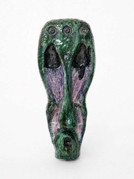 Image 1 of Biomorphic Brutalist Ceramic Mask Sculpture Postmodern Studio Pottery 30cm