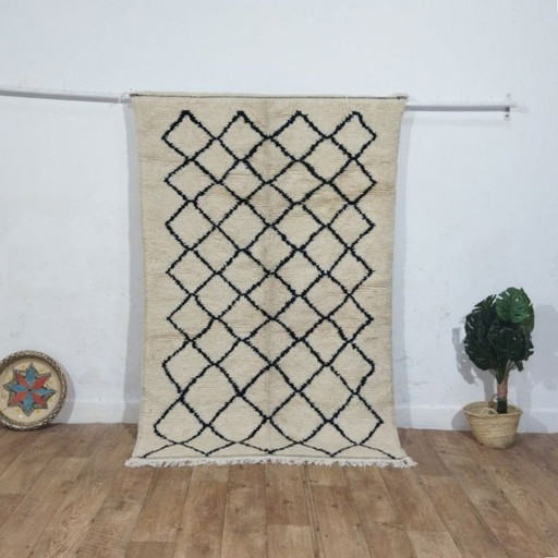 Authentiek Beni Ourain tapijt 200 x 133 cm – Handgemaakt Marokkaans wollen tapijt