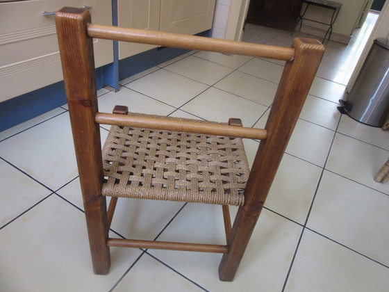 Image 1 of Vintage Child's Chair Dark Wood Woven Seat