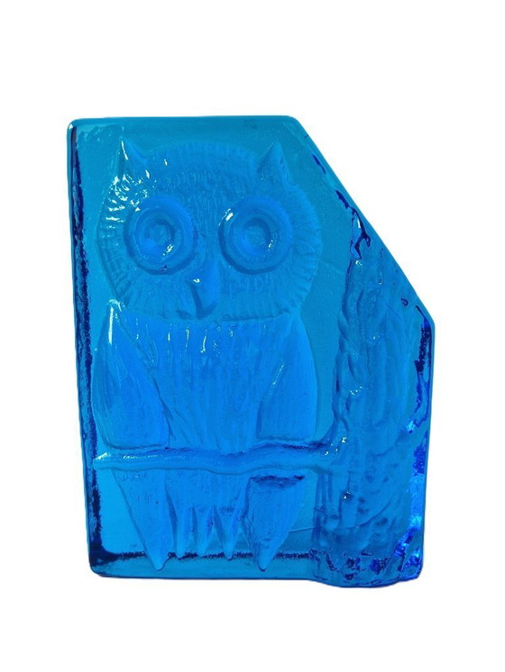 Image 1 of Eneryda - Grande scultura di gufo in vetro blu - 1795 grammi