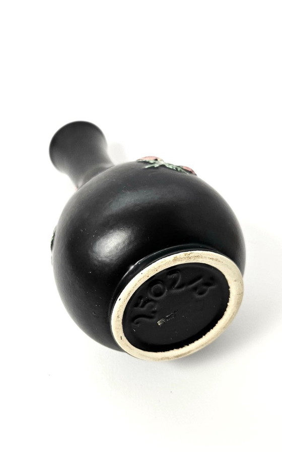 Image 1 of Vaso in ceramica vintage dipinto a mano GMUNDNER Keramik di metà secolo con splendide rose dall'AUSTRIA