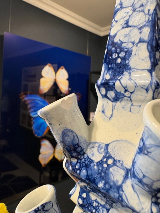Tulip Vase Bubble Blue - 7-piece - Hand-painted - 110 cm