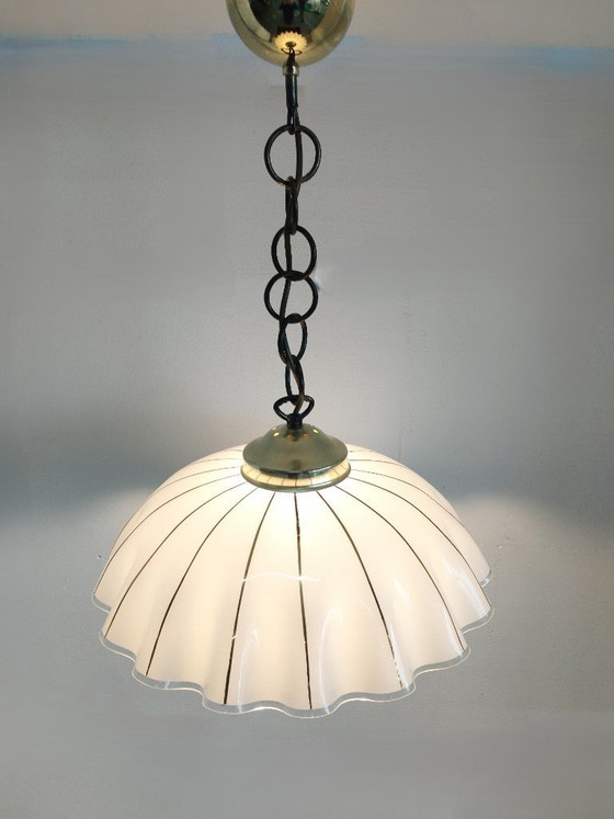Image 1 of Vintage 'Hollywood Regency/Fazzoletto Style' glass pendant lamp