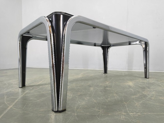 Image 1 of Italian Chrome and Smoked Glass Coffee Table, 1970s