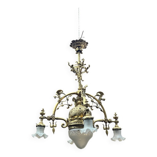 Grand antique chandelier in Gothic style. – kroonluchters, Bronze, Crystal