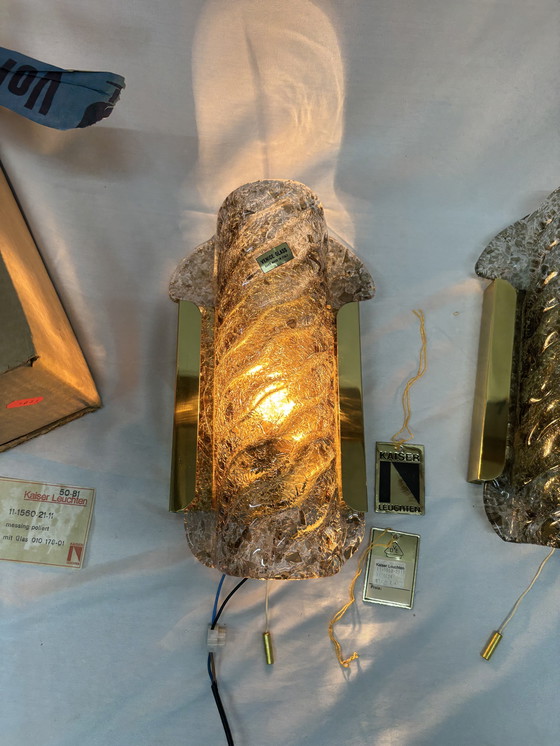 Image 1 of Ensemble vintage de lampes murales en verre de Murano et laiton Kaiser Leuchten